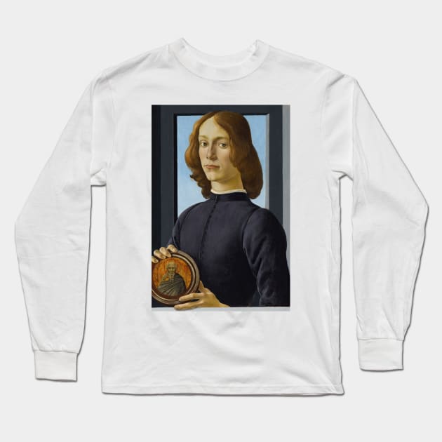 Portrait of a Young Man Holding a Roundel by Sandro Botticelli Long Sleeve T-Shirt by Classic Art Stall